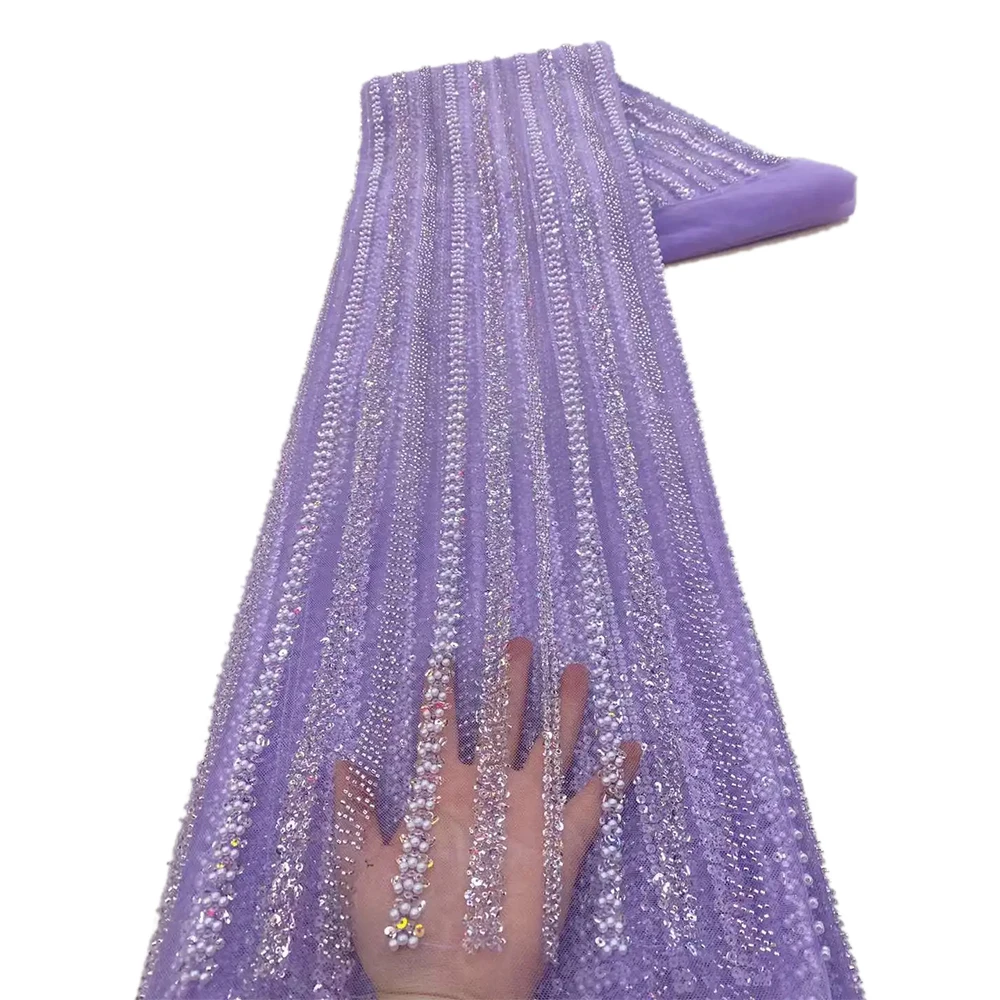 نسيج الدانتيل الأفريقي لعام 2025، مطرز بالترتر وال...