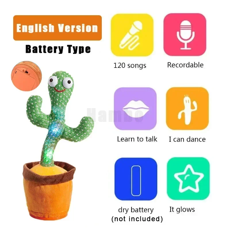 Dancing Cactus Toy Rechargeable Glowing Dancing Cactus Record Swing Repeat Talking