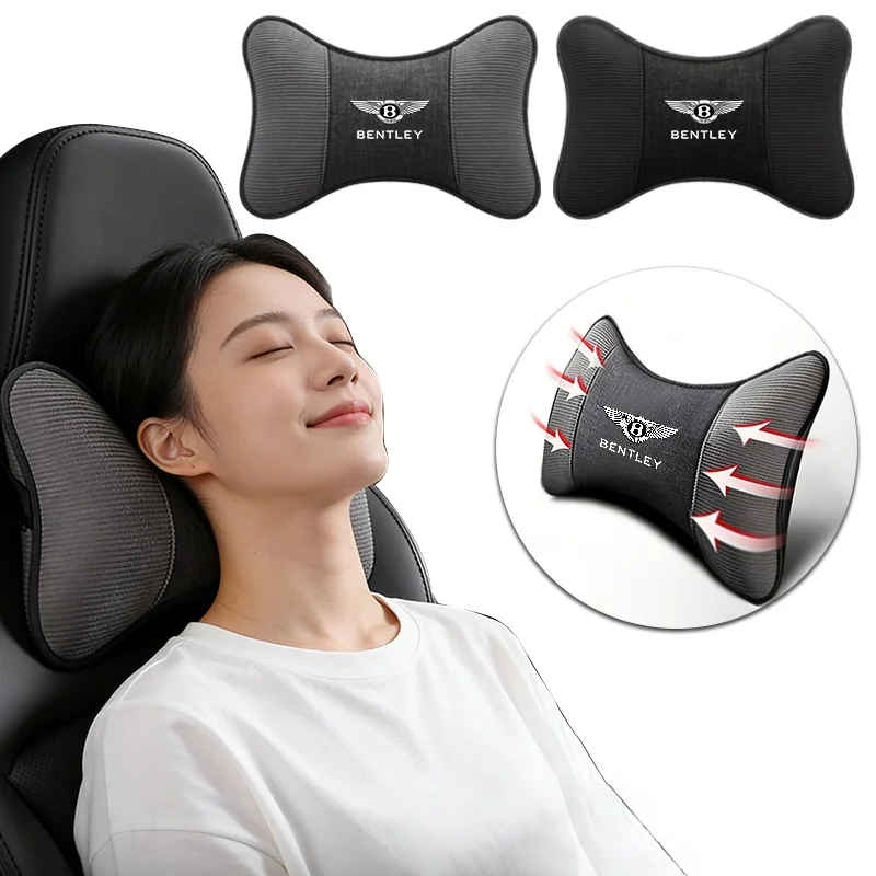 2Pcs 코듀로이 자동차 시트 머리 받침 벤틀리 로고 콘티넨탈 GT MULLINER Bentayga Flying Hurtling Spur 용 메모리 코튼 목 베개