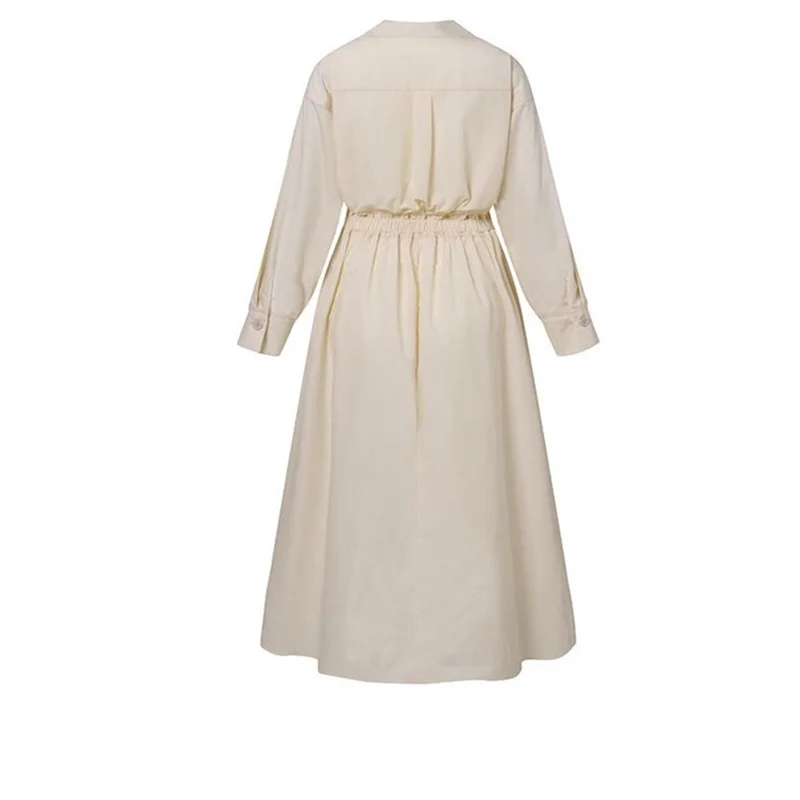 Abito con maniche a camicia con colletto POLO Abiti maxi larghi oversize da donna Streetwear Abiti a trapezio in cotone e lino Big-hem Primavera Estate - immagine 6