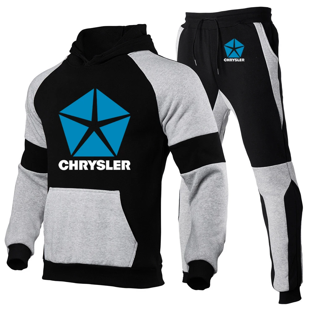 Chrysler spring and autumn 2023 new men's print popular stitching leisure and comfortable suit clothing trend sweater hooded sui