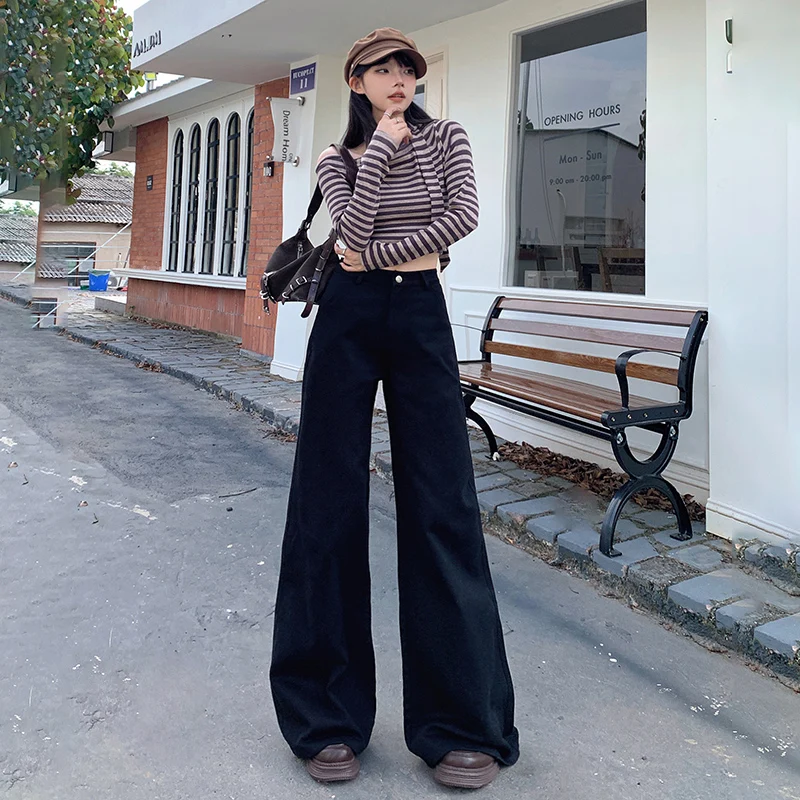 

Vintage High Waist Loose Wide Leg Pants New Versatile Floor Flare Pants Jeans