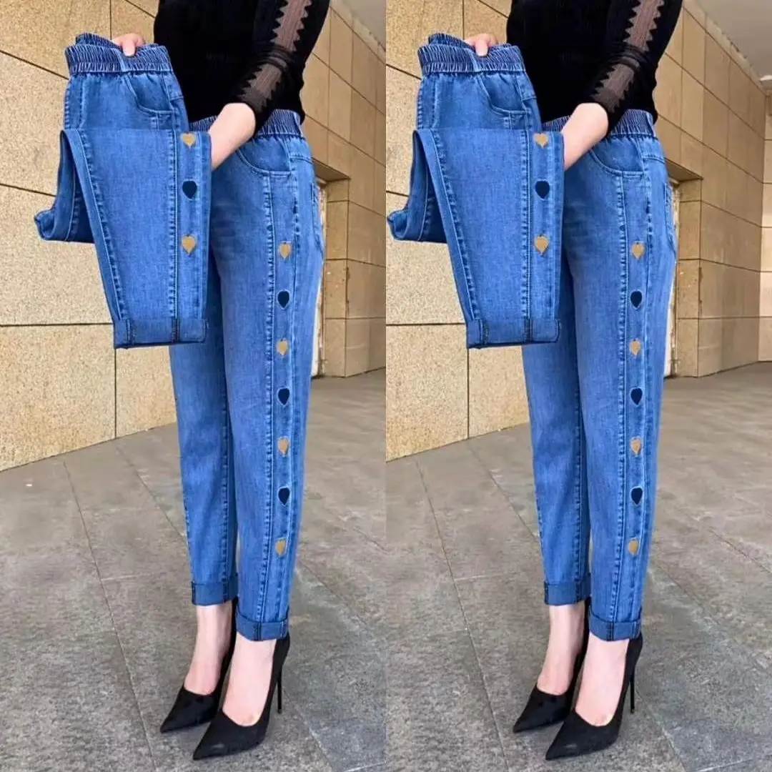 Color embroidery love harem jeans women 2021 new female designer high waist large size loose quality women's pants trend | Женская