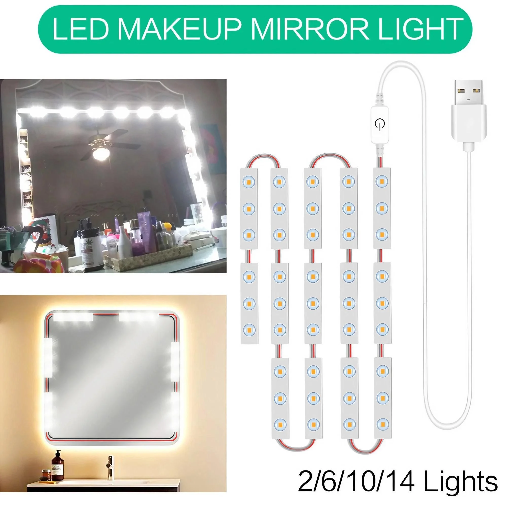 Innovative USB Touch LED Cosmetic Mirror Lighting Multi-functional Dimmable Design Perfect Lighting Solution mirror lights makeup mirror lights vanity light makeup lamp