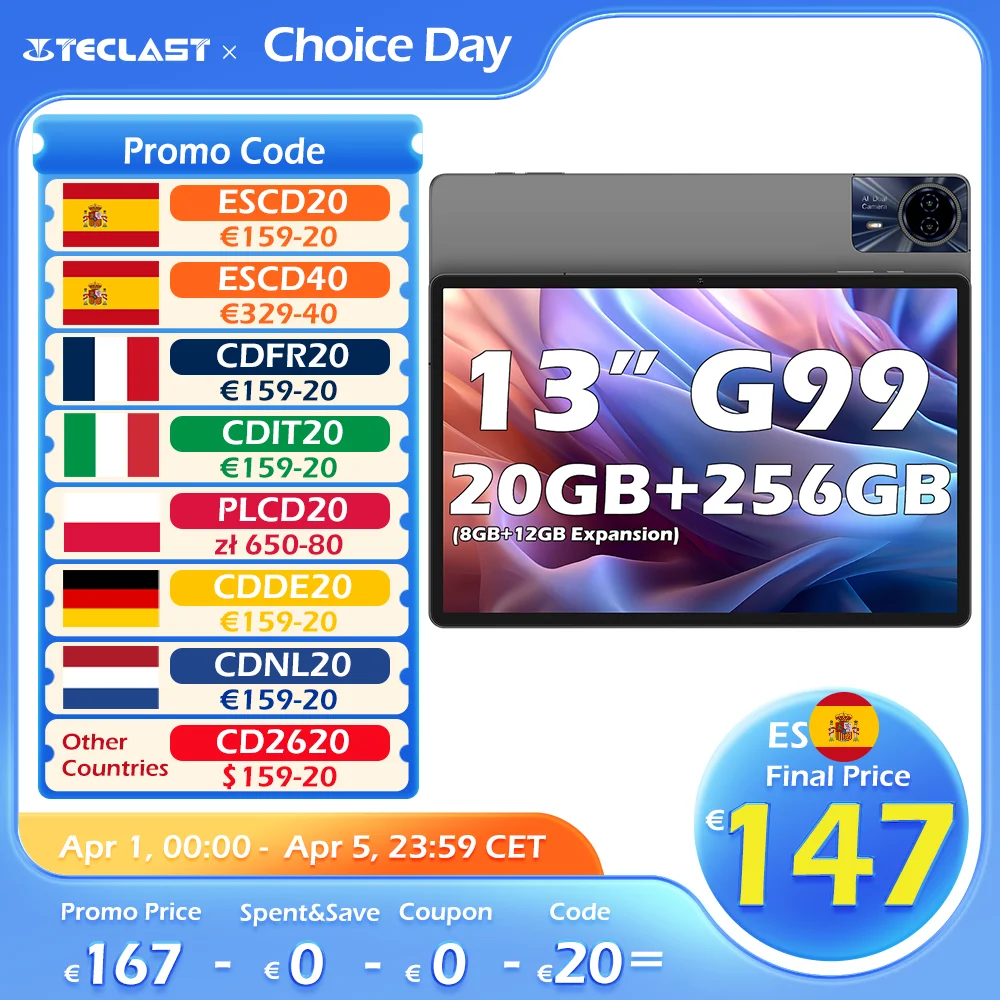 Teclast T65 Max 13 inch Android 14 Tablet 8 cores MediaTek Helio 