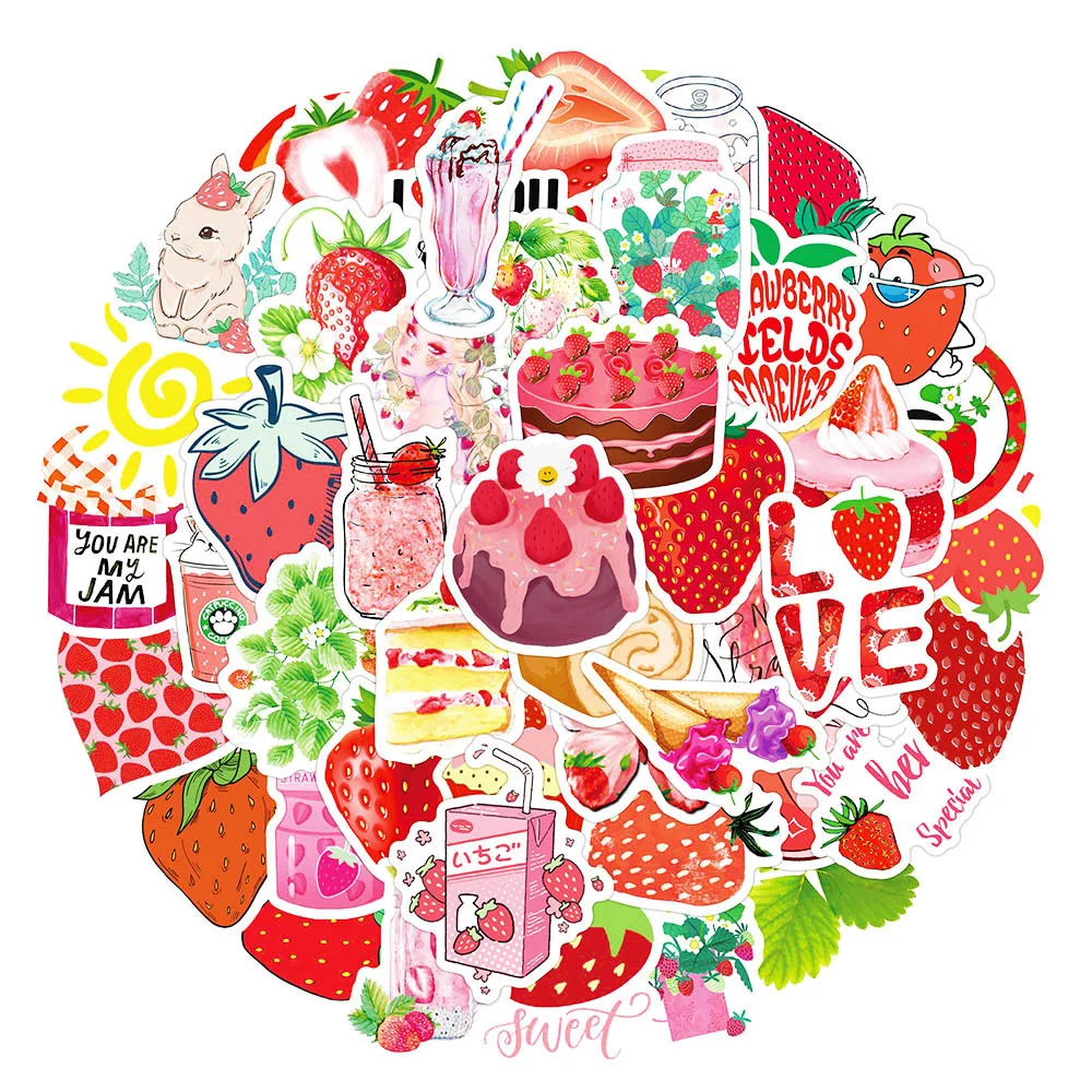 

10/30/50PCS Cartoon Cute Strawberry Dessert Personalized Creative Sticker Computer Phone Skateboard Waterproof Sticker Wholesale