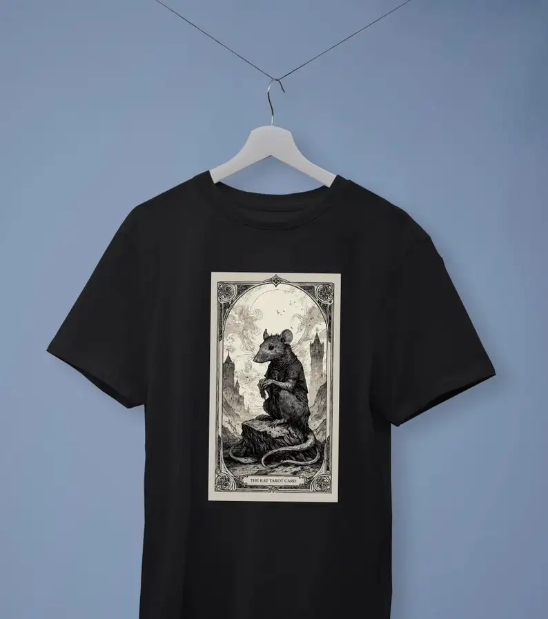 

Rat Tarot Card T-Shirt, Gothic Grunge Clothing, Goth Aesthetic, History Shirt, Dark Academia, Gothic Grunge Rat Shirt