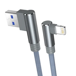 Enhanced High - Speed 90 - Degree USB Charging Cable for Apple Devices - Available in 1M, 2M, 3M Lengths (Grey)