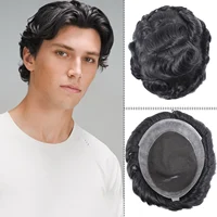 1C# Mens Toupee 8x10Inch Lace PU Australia Base Male Toupee 6" Short Wave Human Hair Replacement System Wigs for Men Hair Piece