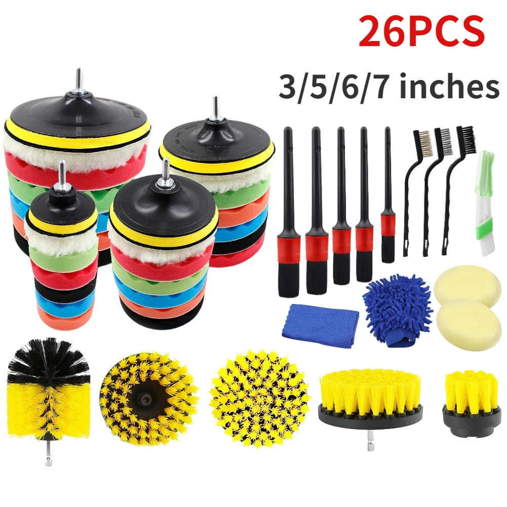 26pcs Drill Brush Attachment Set Power Scrubber Tools Car Polisher