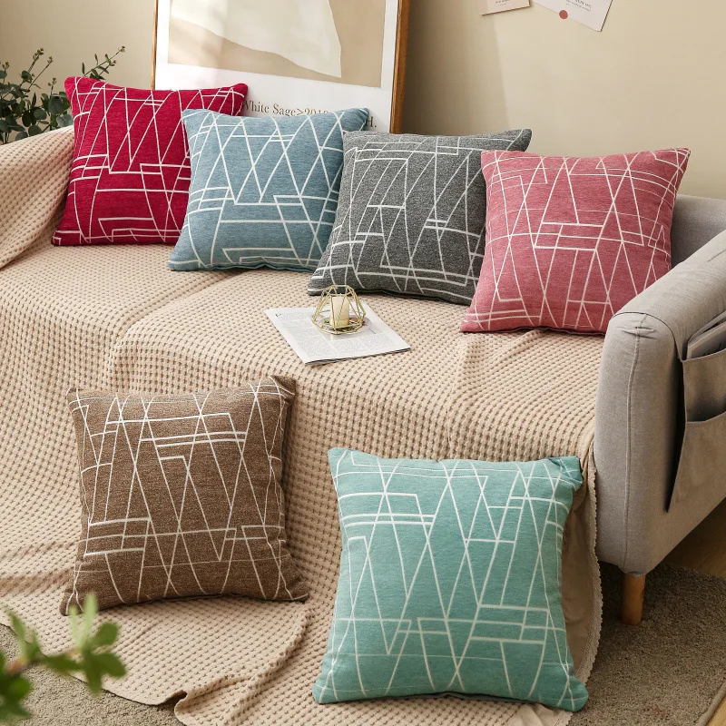 Geometric Cushion Cover 45x45cm Decorative Chenille Pillows for Sofa Living Room Pillowcase Red Gray Quality | Дом и сад