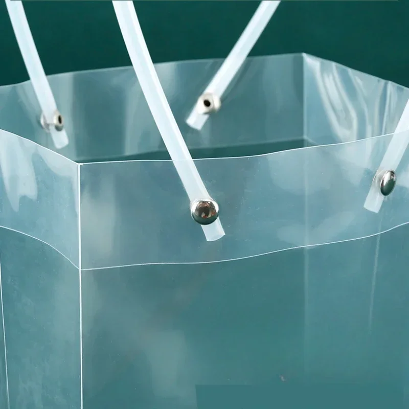 10pcs Square PP Transparent Handbag Plastic Frosted Cake with Hand Gift Portable Bag Durable Holiday Bouquet Gift Packaging Bags 4