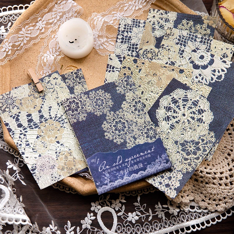 

40Sheets Material paper old appointment vintage lace handbook Notebooks material decorative priming Scrapbook 175*103MM