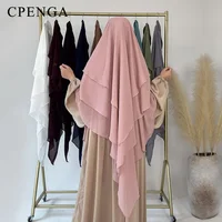 حجاب عادي جديد لعام 2025 للنساء المسلمات خيمار صيفي متواضع شيفون سادة 3 طبقات عمامة نسائية دبي حجاب تركيا ملابس إسلامية للعيد 3