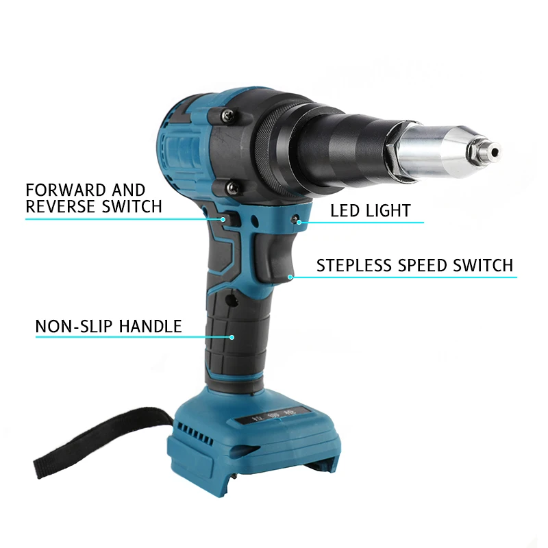 Cordless Electric Riveter Gun Brushless 2.4-4.8mm LED Light for Makita 18V Battery