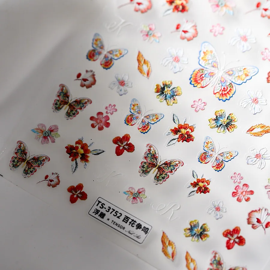 5D Relief Gorgeous Colorful Flowers Butterfly Complete In Beauty Adhesive Nail Art Stickers Decals Manicure Ornaments Suppliers 3