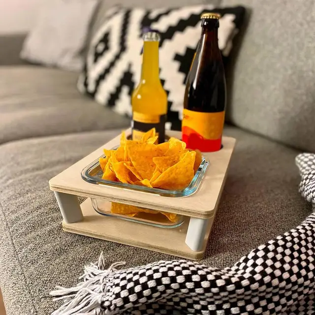 Vassoio Per Divano In Bambù Pieghevole - Tavolino Da Bracciolo Con Clip - Impermeabile Per Bevande E Snack - Foto 7