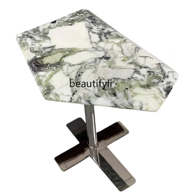 

Natural Marble Luxury Stone Polygon Minimalist Modern Light Luxury Side Table Italian Living Room Corner Table Stainless Steel