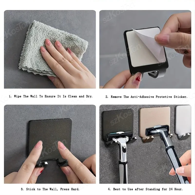 Adhesive Razor Holder Wall Mounted Bathroom Waterproof For Shower Towel Hook Rack Gillette Shaver Shaving Holder Black Hook razor holder razor storage box shaver charger holder