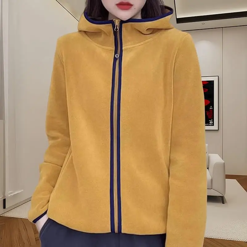 여성용 까마귀 가을 뉴 플러스 사이즈 따뜻한 후드 가디건 양털 긴 소매 자켓 탑
