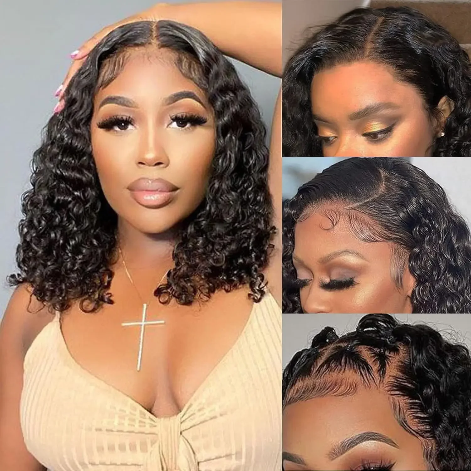 250% Short Bob Deep Wave 13x4 HD Transparent Lace Frontal Wig 5x5 Closure Wig Curly 13x6 Lace Front Human Hair Wigs