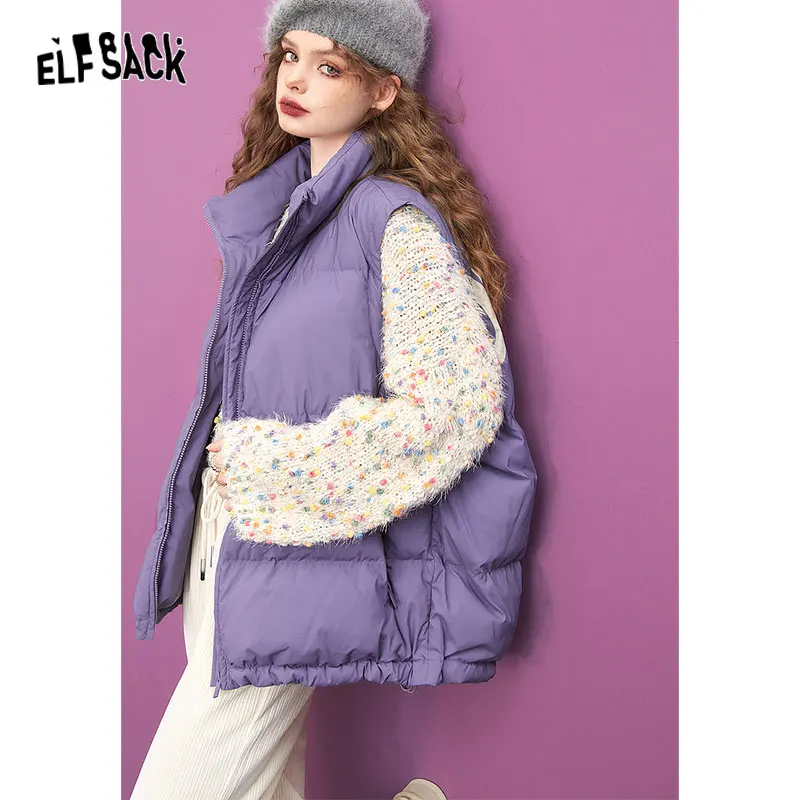 ELFSACK Down Vest Women 2023 Autumn/Winter New Dog Printing Loose Warm Outwears