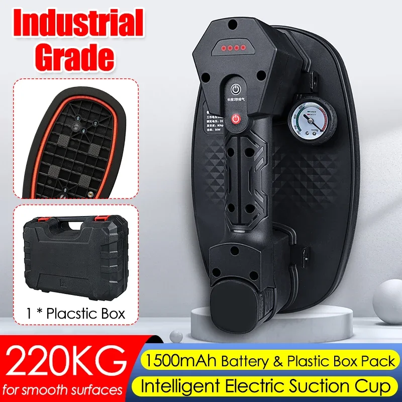 Electric Vacuum Suction Cup 220KG Load with Pressure Gauge Air Pump Glass Tile Lifter Powerful Suckers with 1500mAh Battery