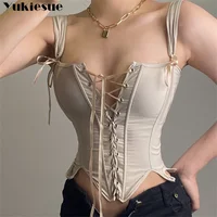 Summer Vintage Corset Bustier Y2K Crop Top Women Cut Out Sexy Lace Up Bandage Sleeveless Tank Tops Fairy Princess Vest Cosplay - Image 5