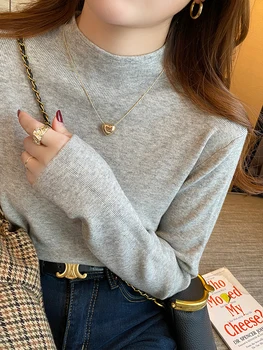 سترة نسائية من AOSSVIAO بنصف الياقة العالية موضة 2025 بلوفرات نسائية محبوكة جديدة بأكمام طويلة سترة محبوكة 2