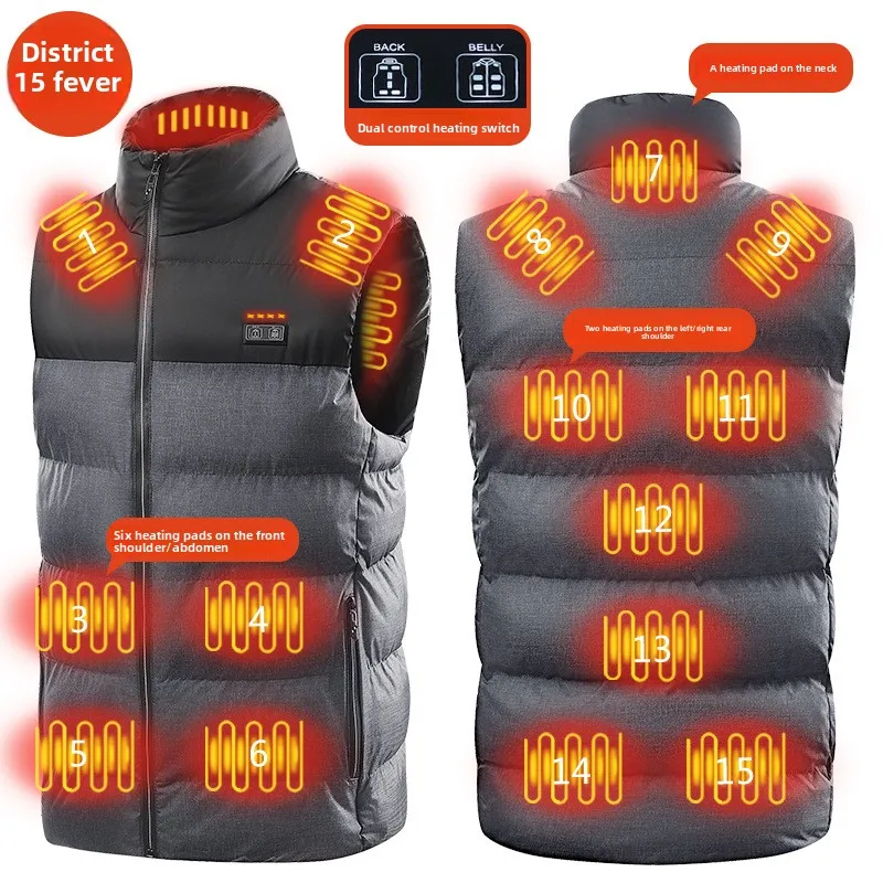 Smart Heating Vest 15 Zone Double Control Constant Temperature Warm Sleeveless Jacket Men Winter USB Heated Thermal Cotton Vests
