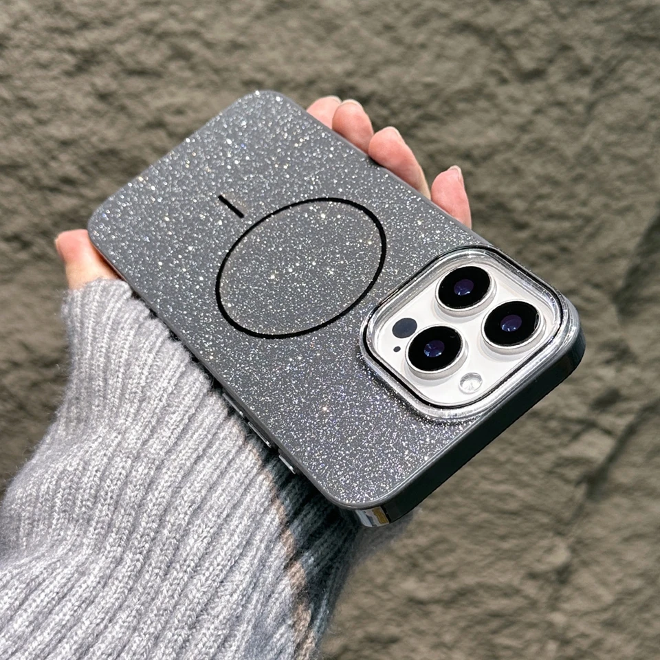 2025 Glitter Glam Magnetic Phone Case with Wireless Charging Compatibility