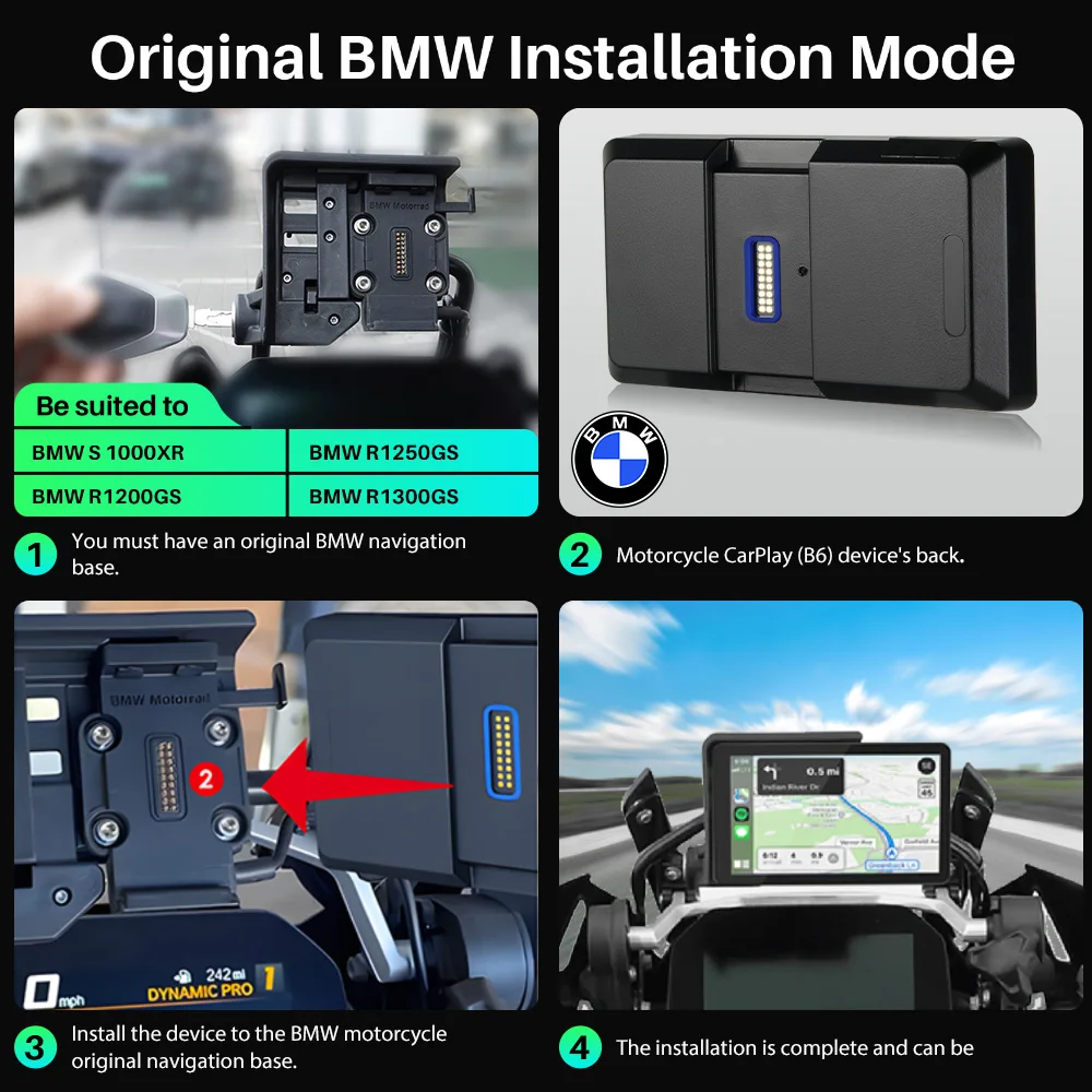 BMW R1200GS R1250GS R1300GS 6인치 터치 방수 눈부심 방지 휴대용 오토바이 네비게이터 CarPlay 안드로이드 오토