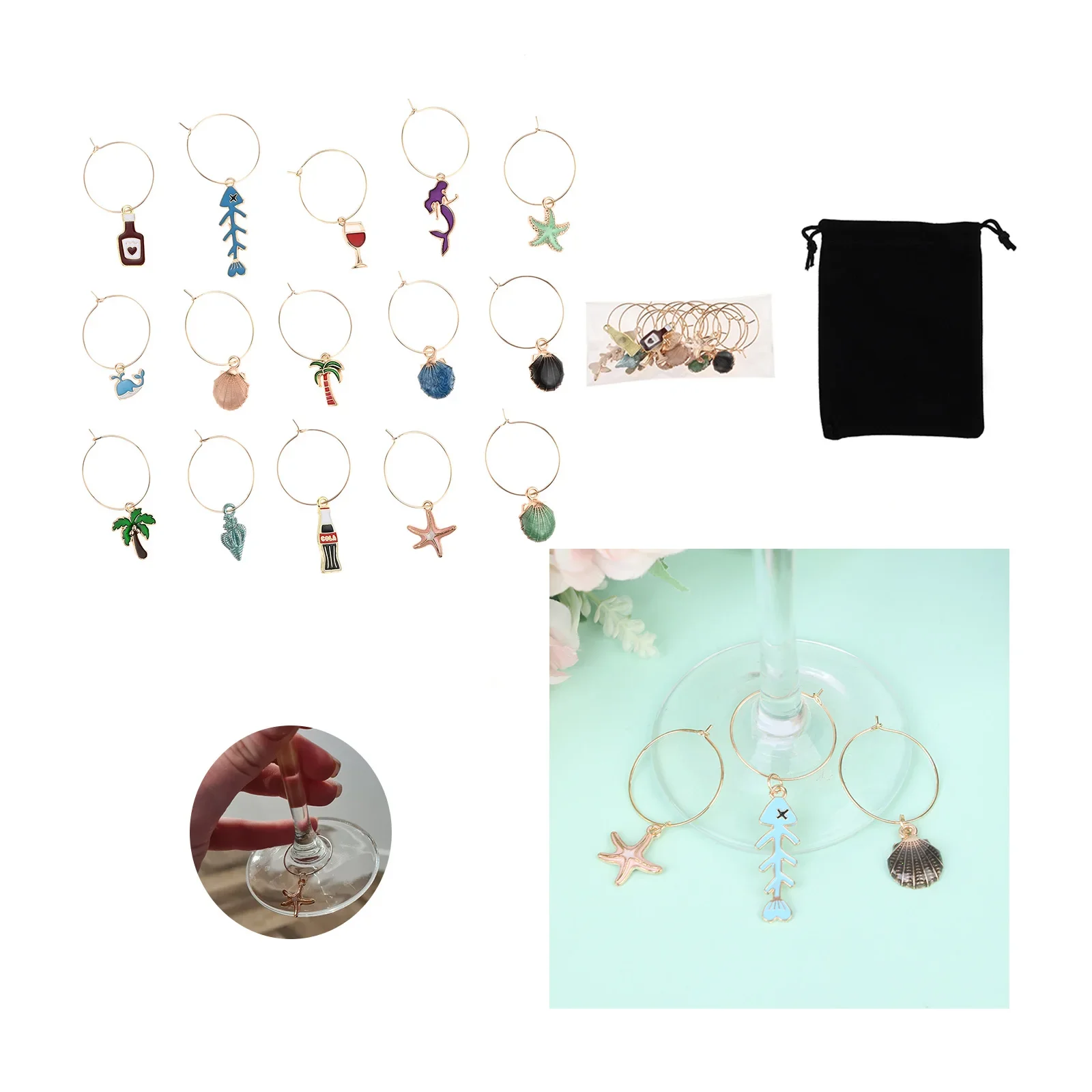 15Pcs Glass Cup Identification Tag Creative Pendants Wine Glass Marker Drinking Cup Label Decorations for Bar Wedding Supplies