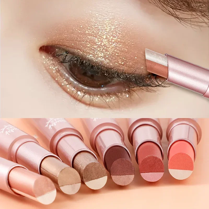 Waterproof Bling Double Color Gradient Velvet Eye Shadow Stick Last Shimmer Metallic Eyeshadow Pen Cosmetics Beauty Makeup Tools
