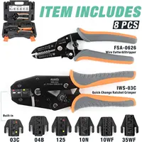 IWISS KIT-0535 Hand Crimping Tools Set 8PCS Quick Replace Jaws Connectors Wire Stripper Pliers Cutter for Non-Insulated Ferrules 2