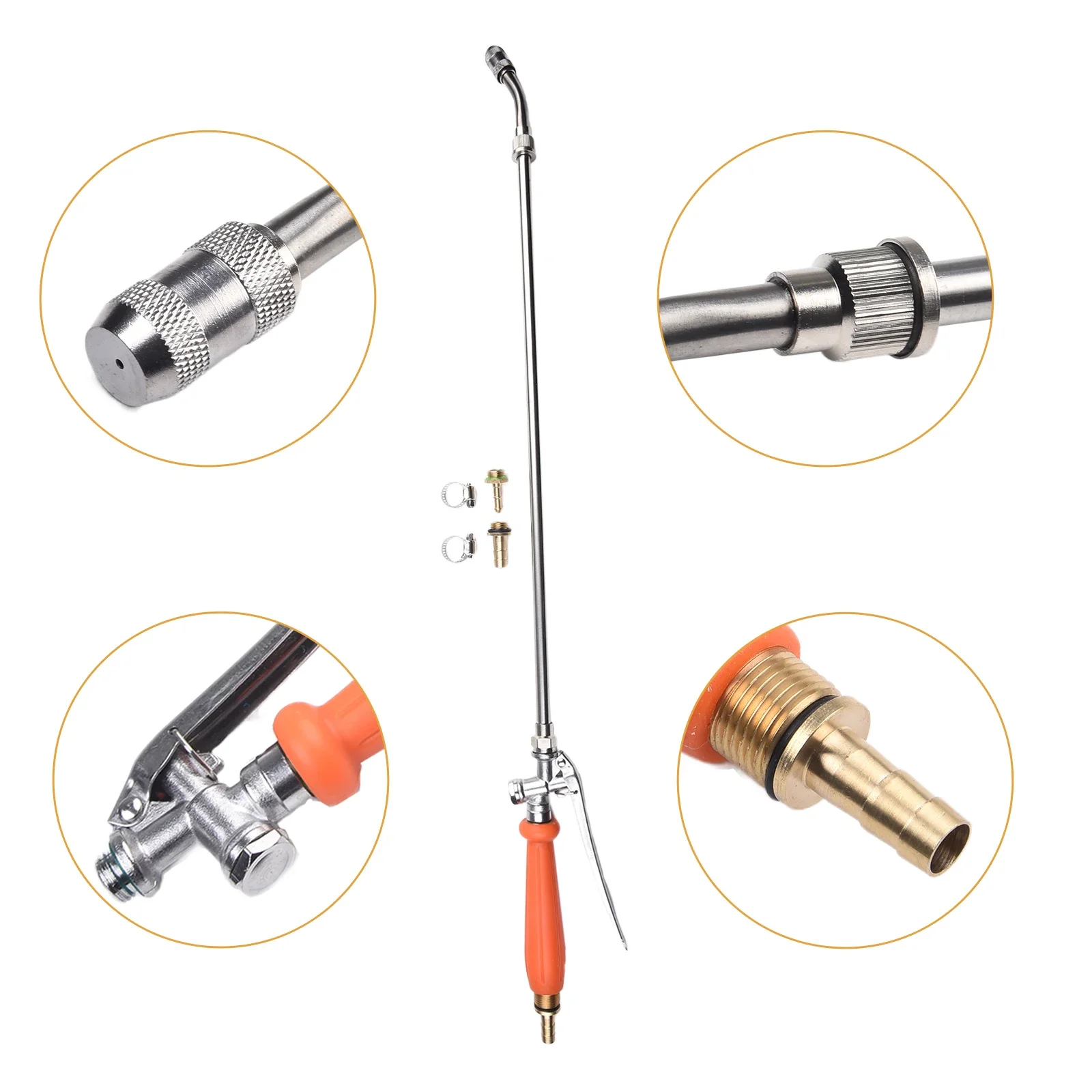 

Stylish Sprayer Wand With Brass Barb Replacements Compatible With 1/4 & 3/8 Hoses Locking Handle Orange/Silver