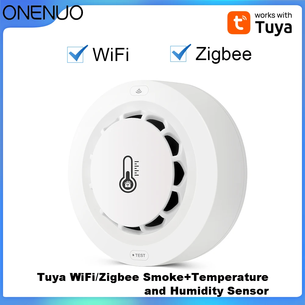 Tuya WiFi หรือ Zigbee เครื่องตรวจจับควันอุณหภูมิความชื้นตรวจจับ 3 ใน 1 รองรับ 80dB เสียงปลุก REMOTE PUSH Alert ฟังก์ชั่น 1