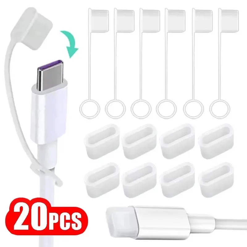 Type-C charging port dust plug transparent with rope anti-lost protector