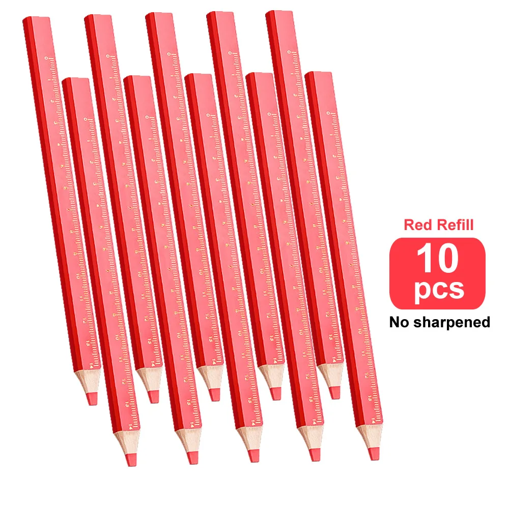 10-Pack Premium Woodworking Marking Pencils - Flat Head, Octagon & Square Design, Black & Red