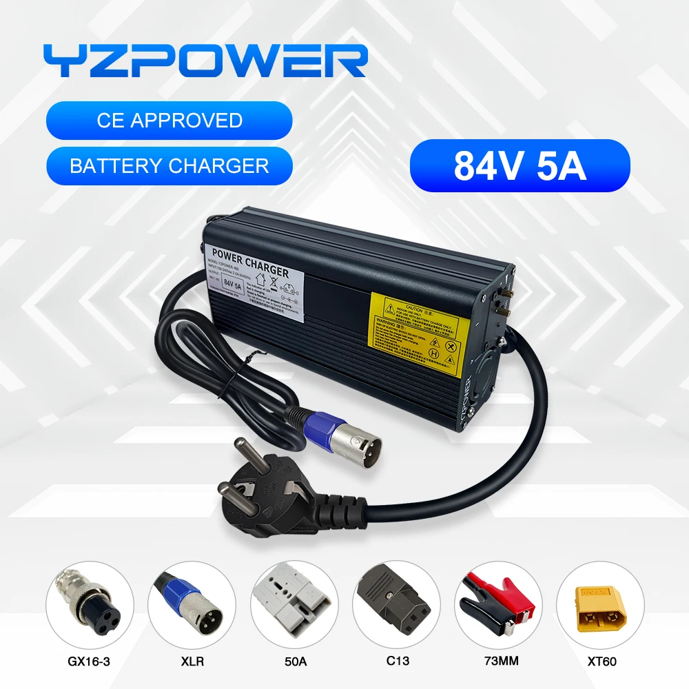 

YZPOWER 84V 5A lithium battery charger 72V 20S single voltage power adapter electric scooter power tool universal with screen