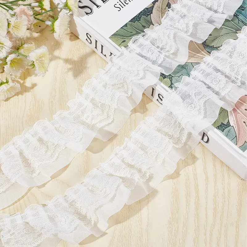 2 Yards Black White Pink Fold Wave Embroidery Lace Fabric Trim DIY Clothing Daily Home Decoration Accessory 5CM Wide - Image 3