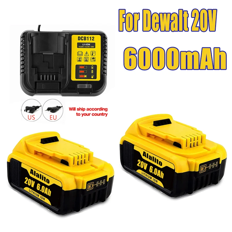 

For Dewalt DCB200 20V 6.0Ah Replacement Battery Compatible with For Dewalt 18V/20V Tools Battery+battery charger
