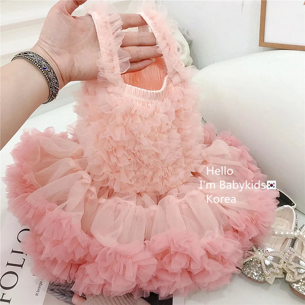 

Summer Toddler Girl Tutu Dress Princess Bubble Tuttle Cake Belle Girl Dress Sleeveless First Birthday Gift Young Kids Girl Dress