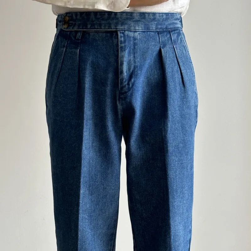 Straight Tube Loose Washed High Grade Business Pant Men Dress Trouser High Quality Double Pleated Jeans Straight Leg Pant Naples 4