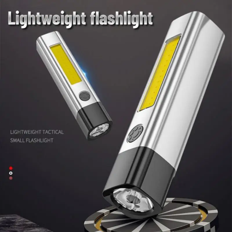 

Double Light Source Flashlight Cob Side Lamp Fixed Focus Strong Light Flashlight Usb Rechargeable Plastic Portable Mini Lamp