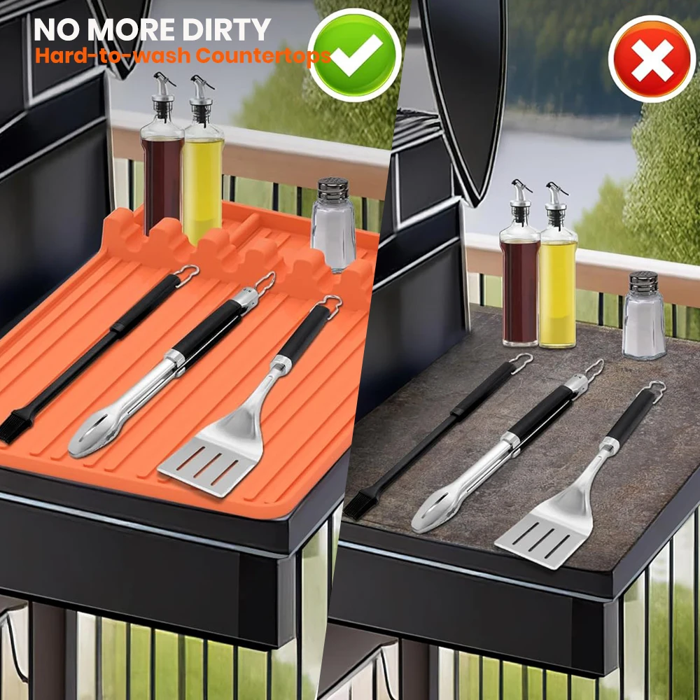Silicone Griddle Tools Mat for Blackstone-Side Shelf Mat，Spatula Mat With Drip Pad，Heat Resistant Utensil Holder