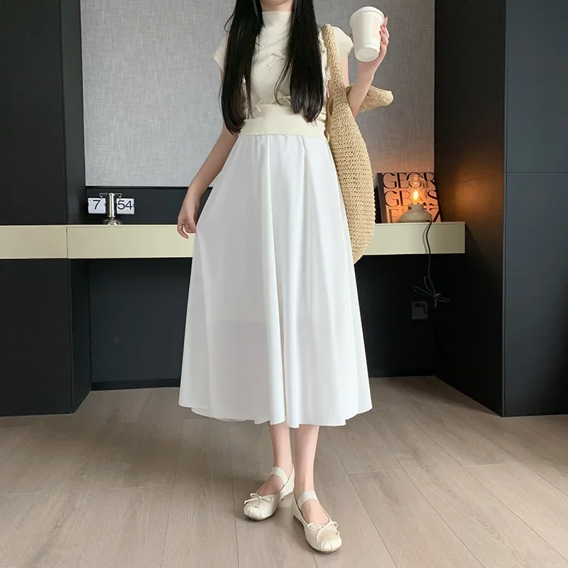 Spring Summer High Waist Pregnant Women Skirts Long Loose A-line Maternity Chiffon Skirt Pregnancy Skirts