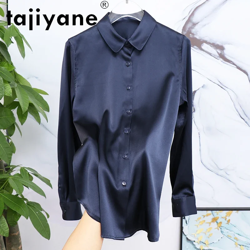 

Женская шелковая рубашка Tajiyane, Однотонная рубашка на пуговицах с длинными рукавами, модная офисная одежда для женщин, весна 2022, FCY045