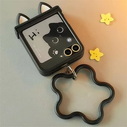 Korean Japan Cute Cat Ears Black Phone Case for Galaxy Z Flip 7 (Black)