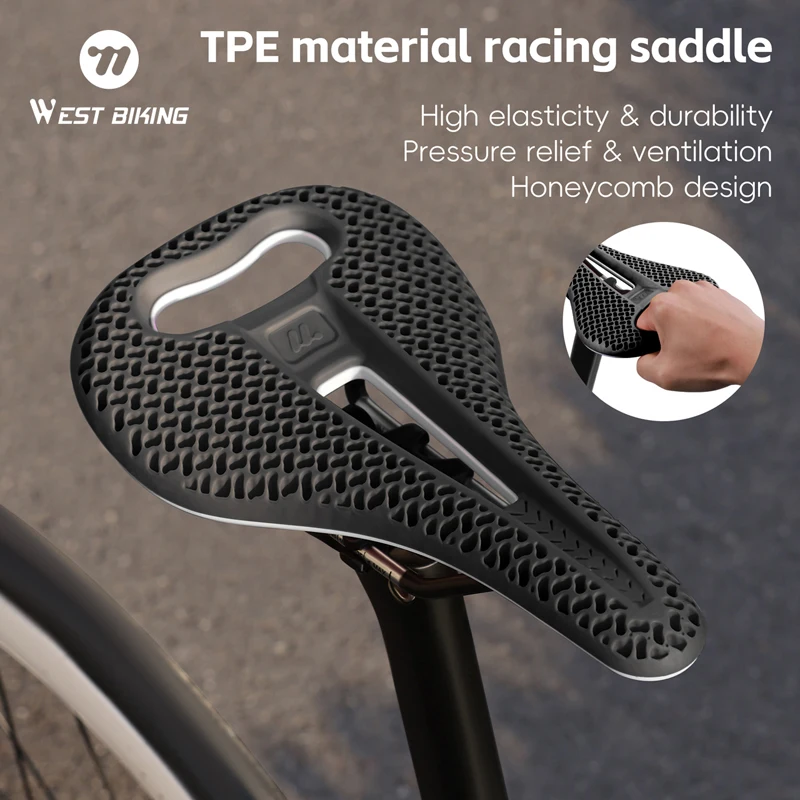 Enhanced Bicycle Saddle - 3D Honeycomb Hollow Design, Breathable & Comfortable with Shock Absorption for All-Terrain Riding